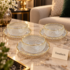 Hobnail Glass Bowl Set with Gold Rim Saucers - 6 Pcs