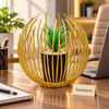 Gold Wire Planter with Black Pot - Spherical Cage Design