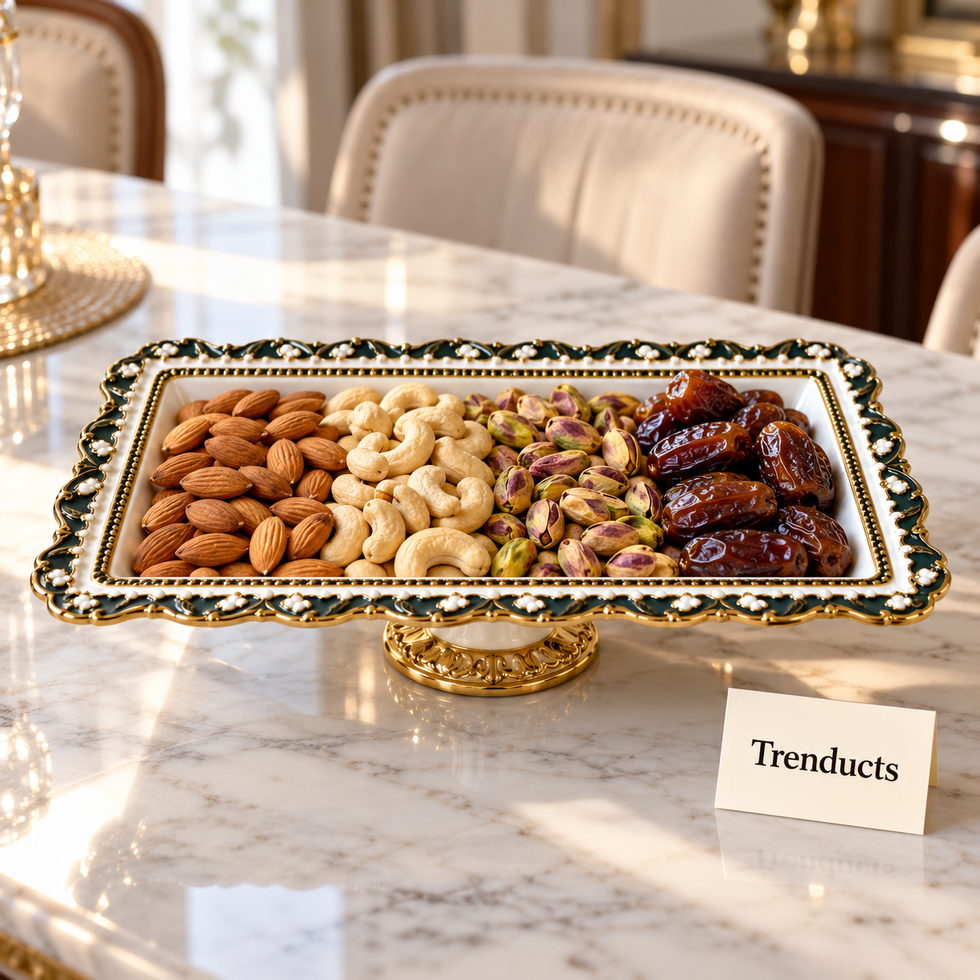 Danny Home Rectangular Stand Fruit Plate - White & Gold