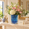 Luxury Blue Textured Glass Vase with Gold-Edged Ribs - Without Flowers