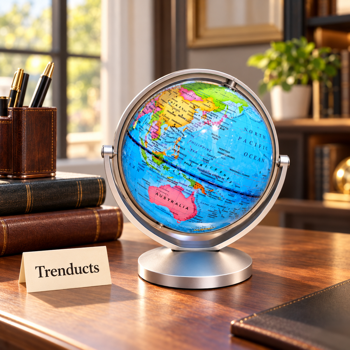 Luxury World Globe - Colourful Map, Silver Stand, 14x16 cm
