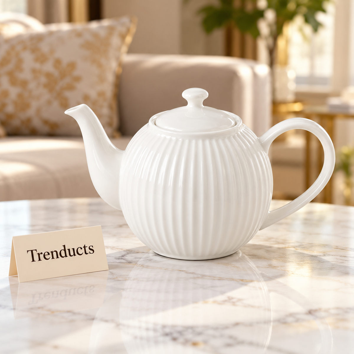 Danny Home Tea Pot - 1000 ml Ribbed White Porcelain