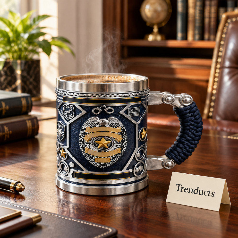Police Themed Mug - 3D Blue and Silver Handled Mug