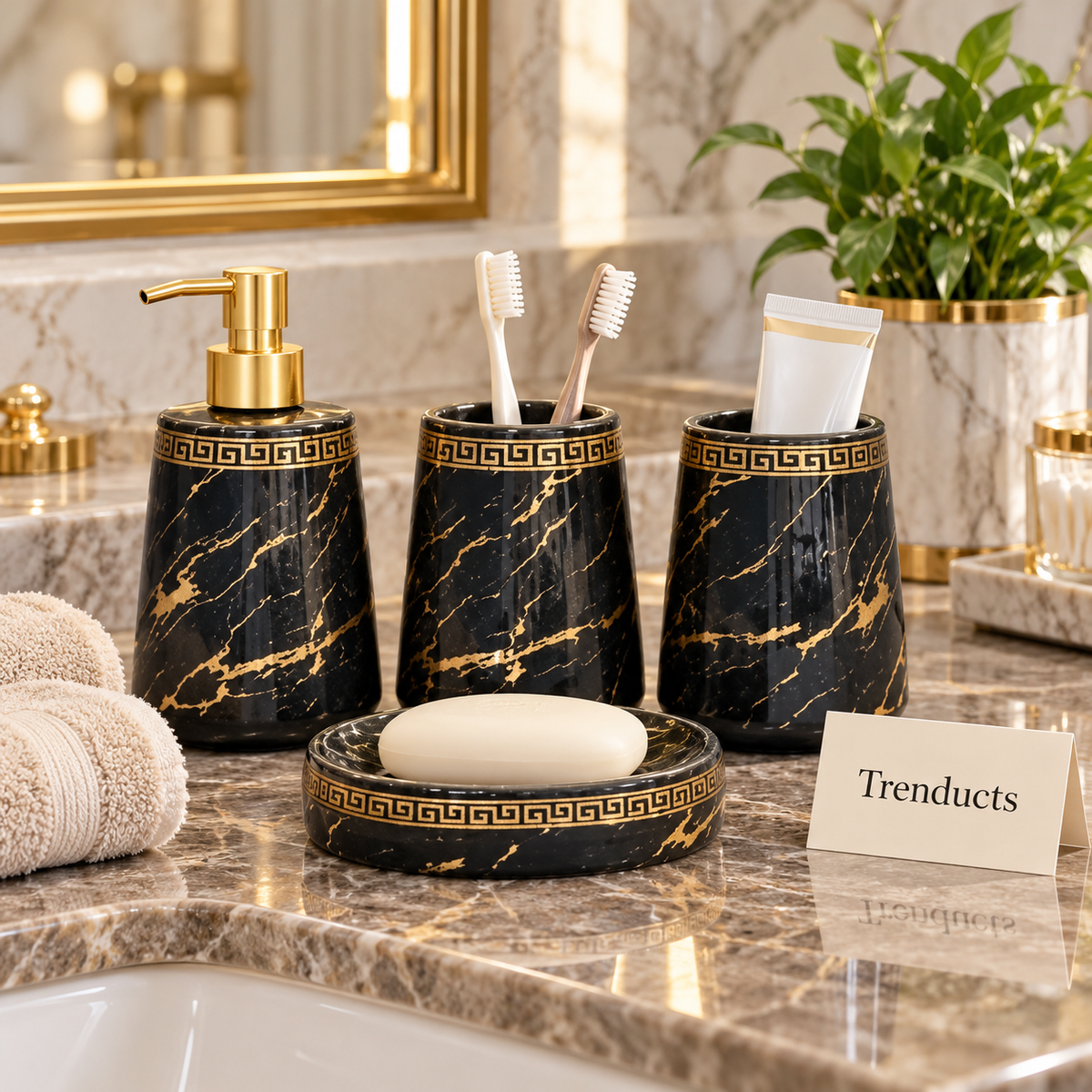 Brilliant 4-Piece Porcelain Bathroom Set - Marble