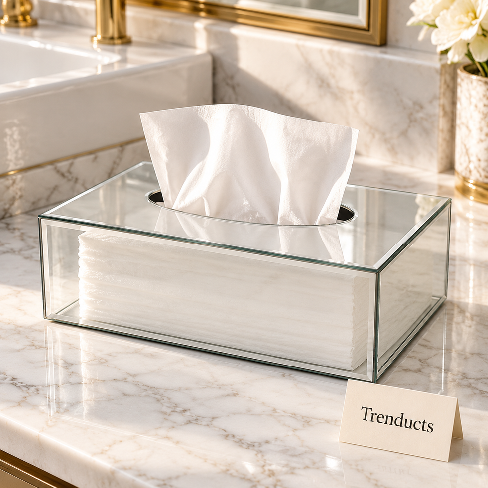 Glass Tissue Box Cover - Clear with White Trim
