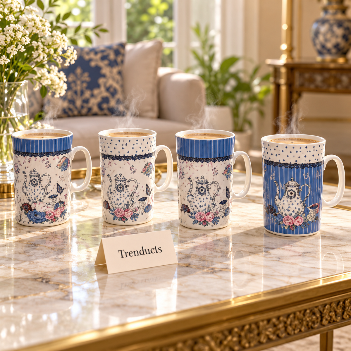 Teapot Print Mug 350 ml - Blue Vintage (Random Design)