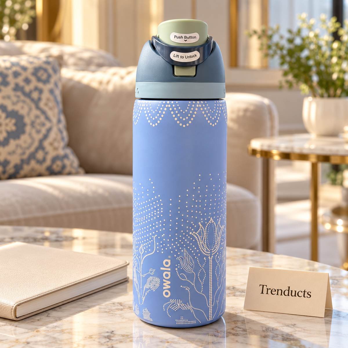 Owala Water Bottle 32 oz - Blue Tulip Lace Print
