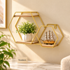 Golden Iron Shelf - 2 Layer Hexagon Wall Shelf