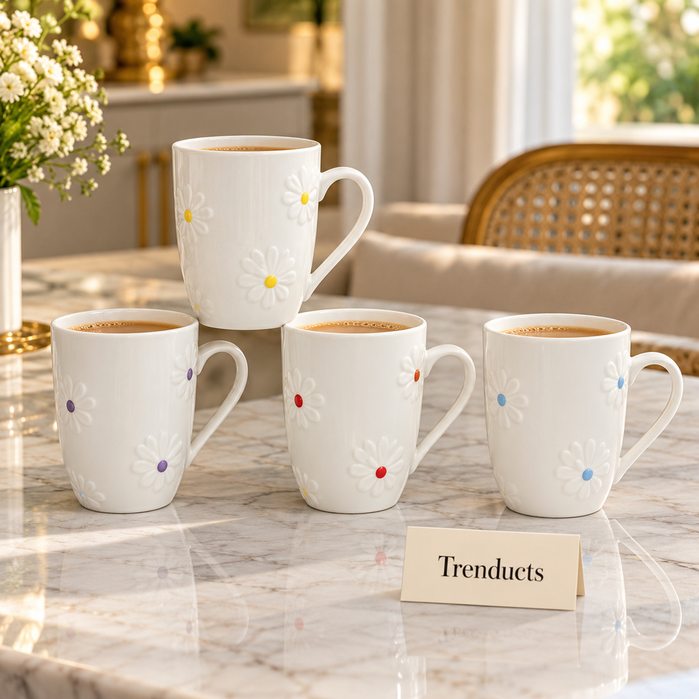 Embossed Daisy Mug 350 ml - White Raised Flowers (Random)