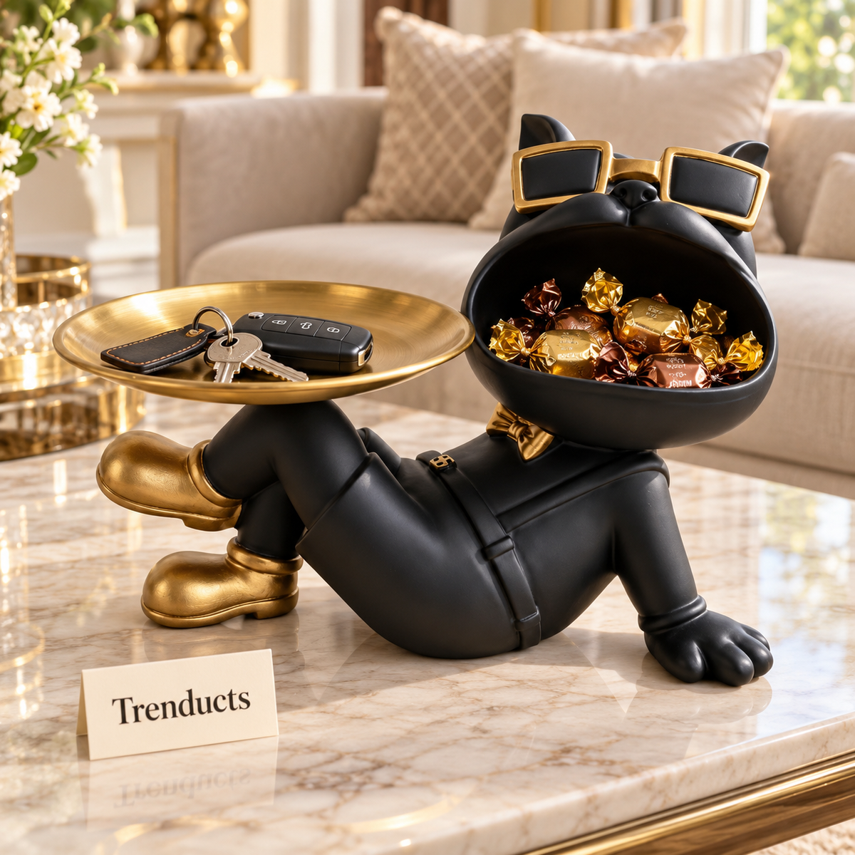 Big Mouth Bulldog Storage Tray - Black & Gold Decor