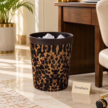 Leopard Print leopard print dustbin beside a desk in a bright room - Trenducts