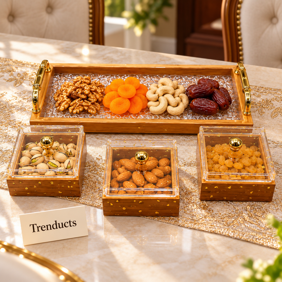 Elegant Acrylic Dry Fruit Tray Set - 4 Pcs with Lids