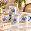 Lilac Flower Mug 360 ml - Purple Floral Blue Rim (Random)