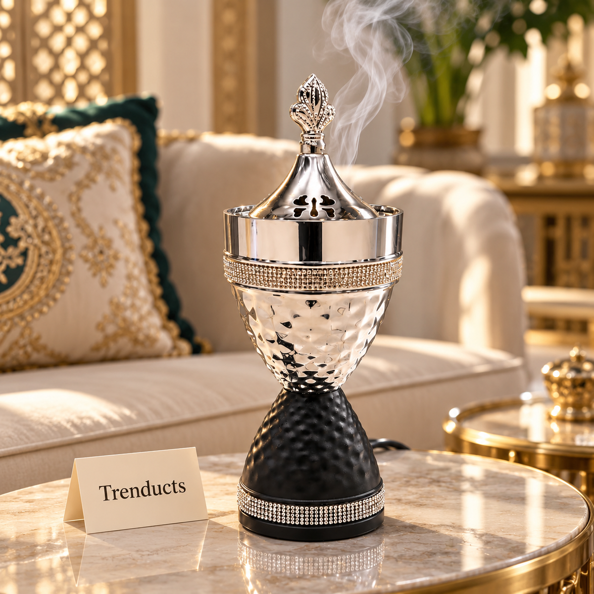 Electric Bakhoor Burner - Silver & Black Crystal Band