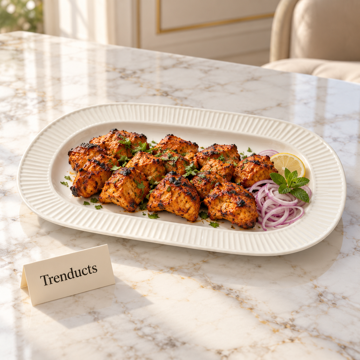 Danny Home Oval Plate - 13.5 Inch White Ribbed Platter