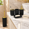 5 Piece Bathroom Set - Matte Black Plastic with Gold