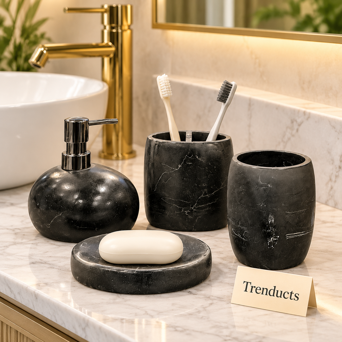 Luxury Bathroom Set - 4-Piece Black Marble-Look Design