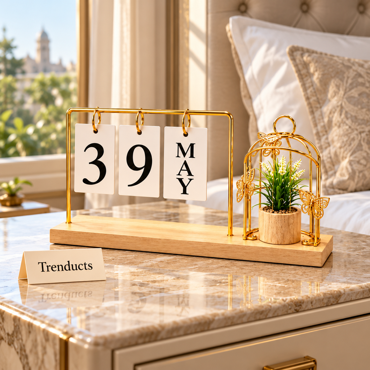 Birdcage Plant Calendar - Gold Frame & Wooden Base