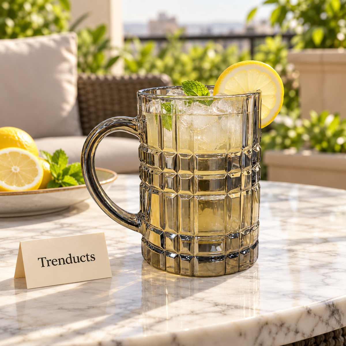 Glass Juice Mug - Smoky Grey Checkered Beer Style Mug