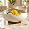 White Sculptural Bowl - Wavy Rim with Wooden Base