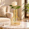 Golden Flower Vase - Metal Wire Holder with Glass Tube