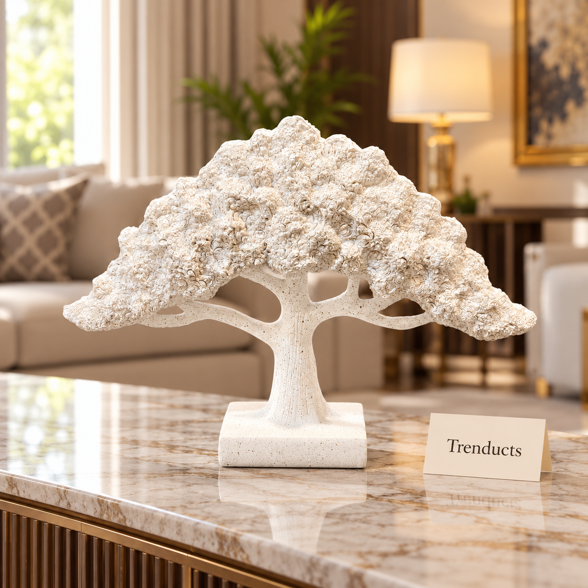 White Tree Form Table Accent - Textured Canopy Sculpture