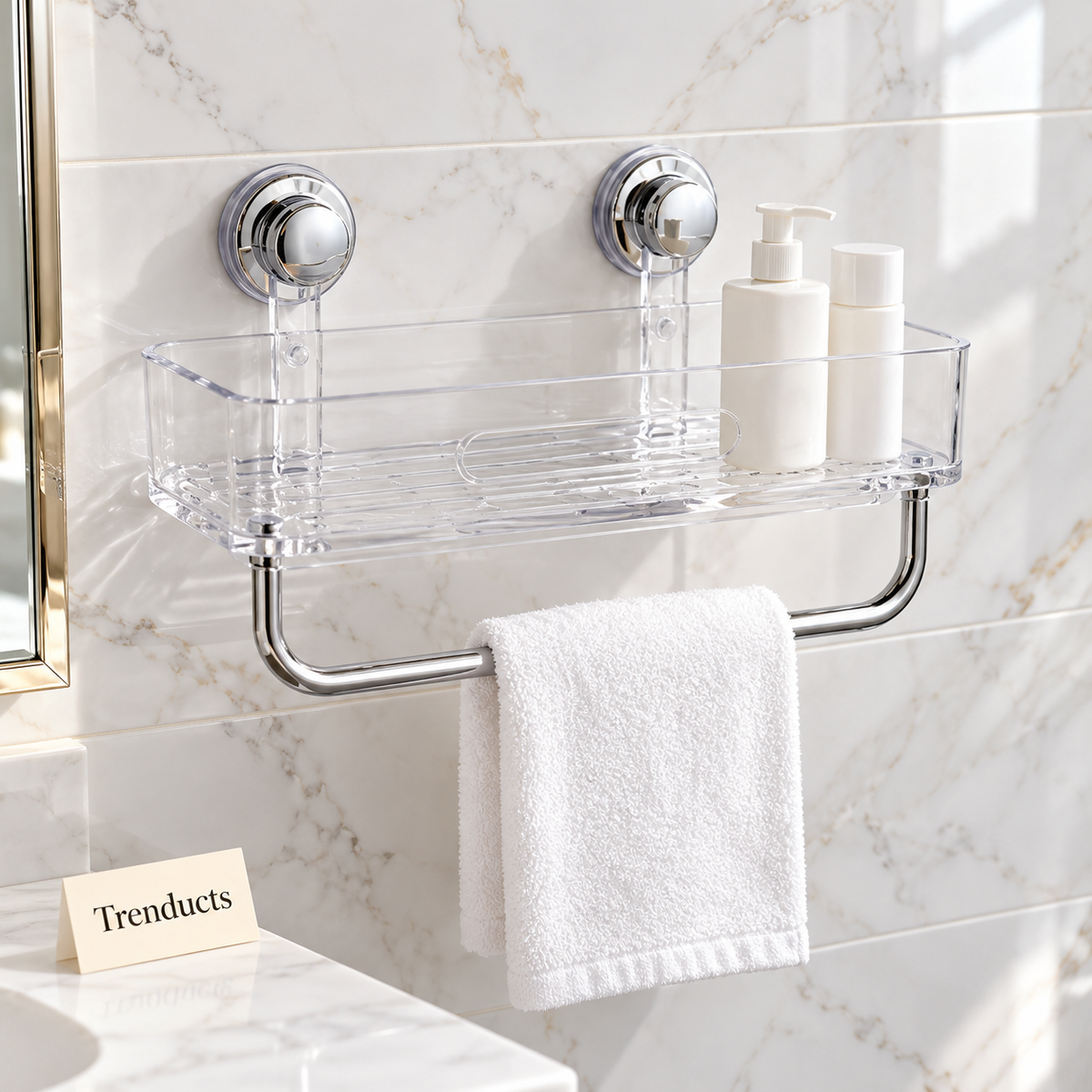 Towel Rack - Clear Bathroom Shelf with Chrome Towel Bar