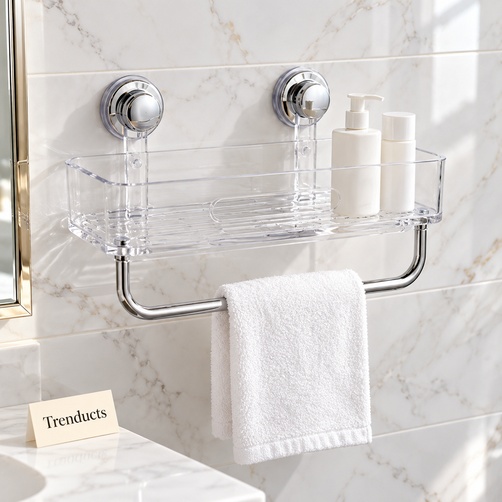 Towel Rack - Clear Bathroom Shelf with Chrome Towel Bar