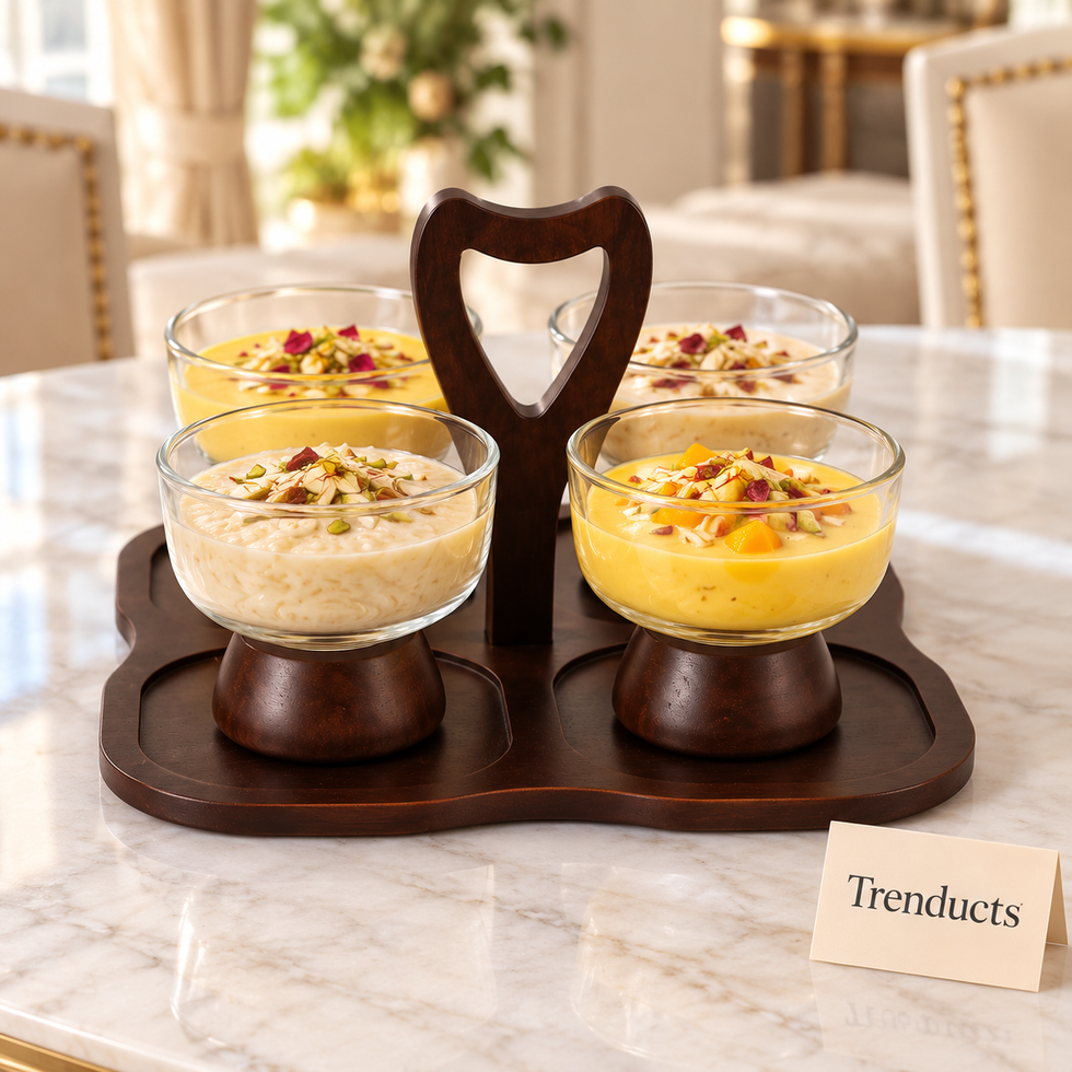 Dessert Bowls with Heart Handle Tray - 4 Glass Bowls