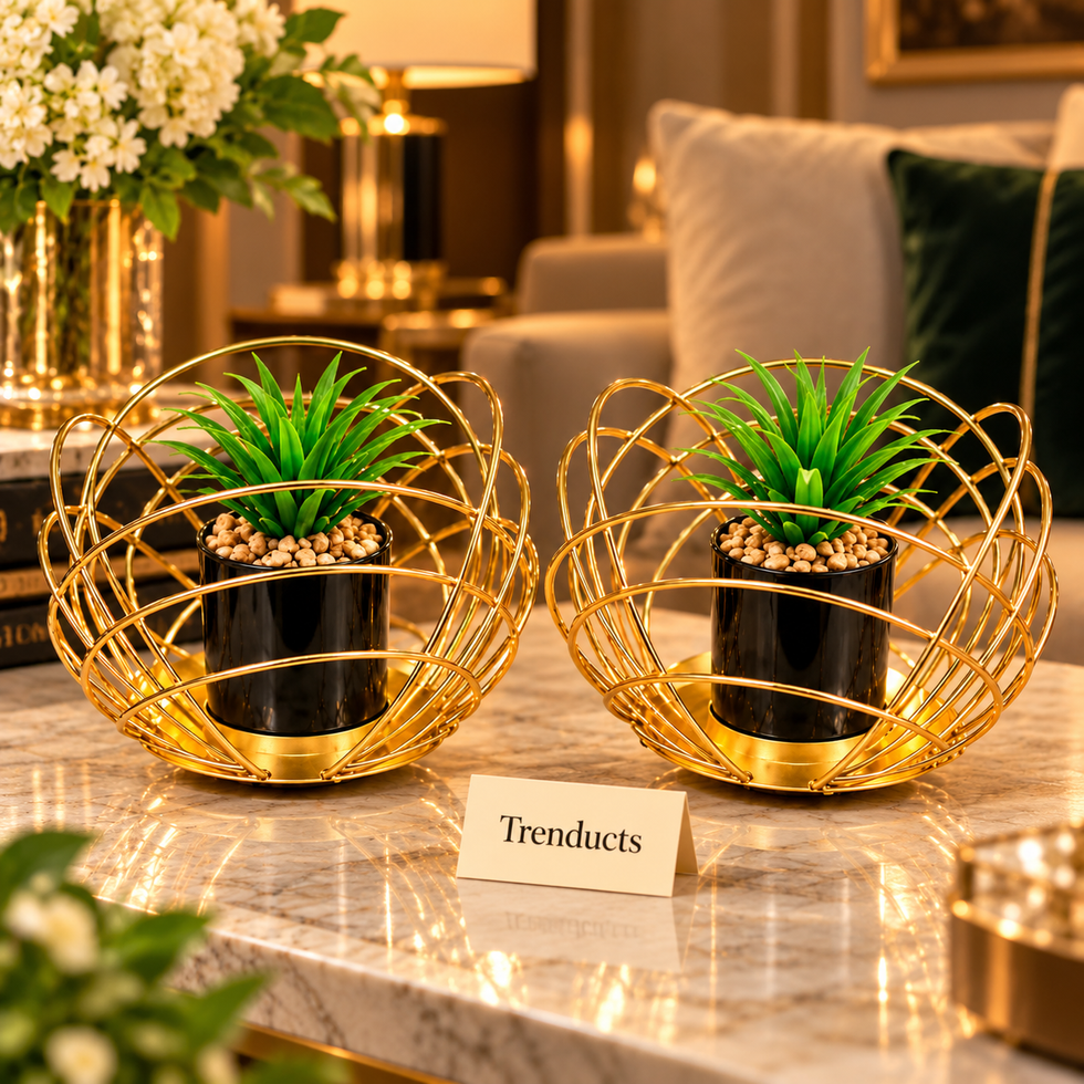 Gold Orbital Cage Metal Plant Pot Set – 2 Pcs Set