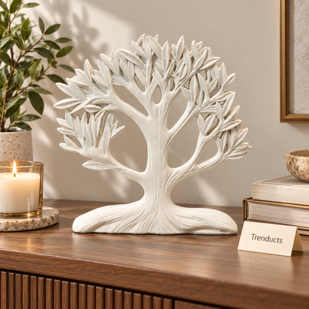 White Tree Table Sculpture - Modern Decor Showpiece