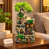 Stone Tabletop Water Fountain - Bonsai Tree & Waterwheel