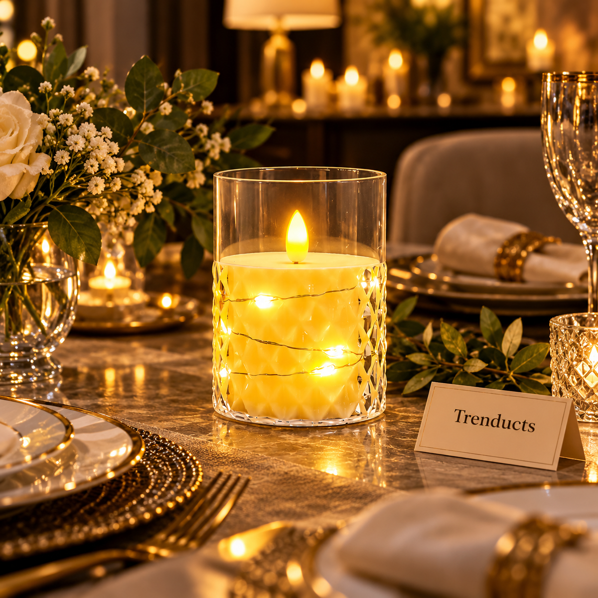 LED Decorative Candle with Fairy Lights - Flameless