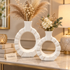 White Ring Vase - Textured Modern Decor for Home