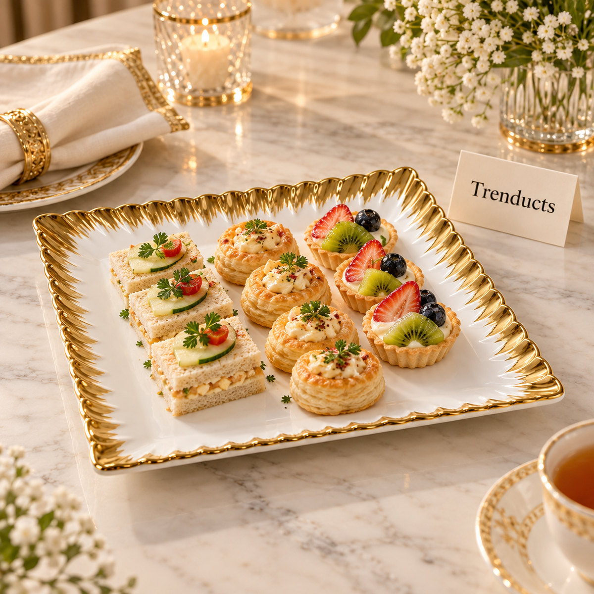 Brilliant Square Plate - Gold Fluted Rim
