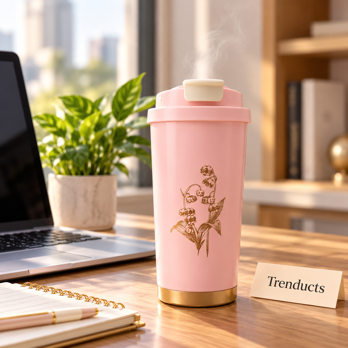Floral Vacuum Cup - 520 ml Stainless Steel Flip-Top Lid