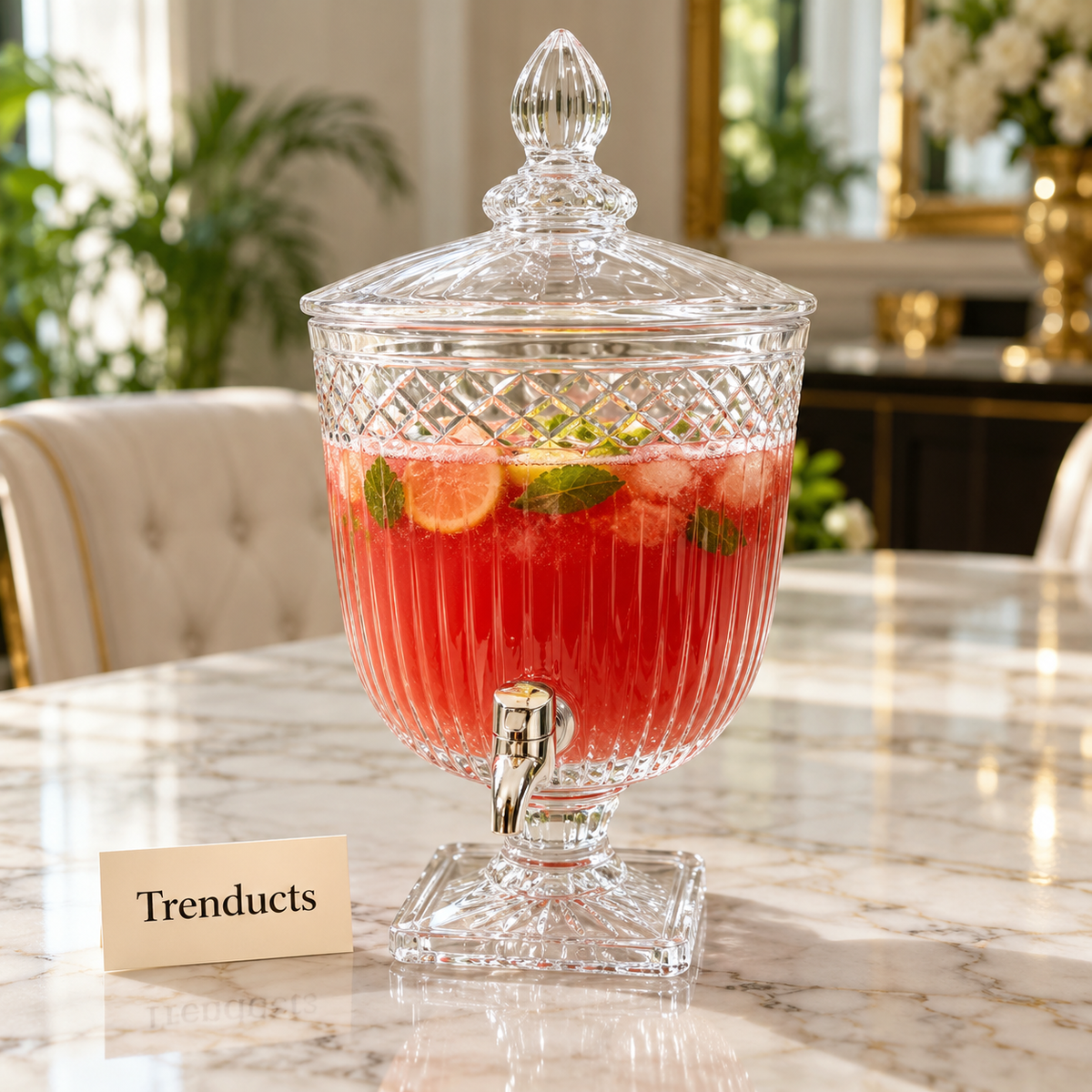 Brilliant Glass Juice Dispenser - Fluted Diamond Band