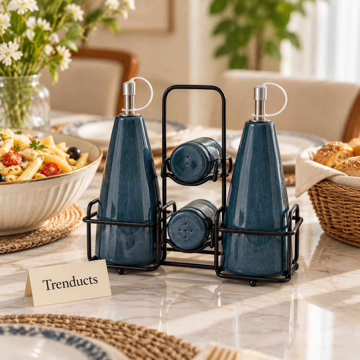 Danny Home Ceramic Castor Set 5 Pcs - Teal Blue