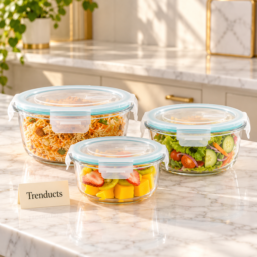 Glass Bowl Set with Lids - 3 Round Clip-Lock Containers