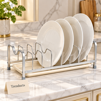 Open Plate Holder Rack with dishes on a kitchen counter | Trenducts