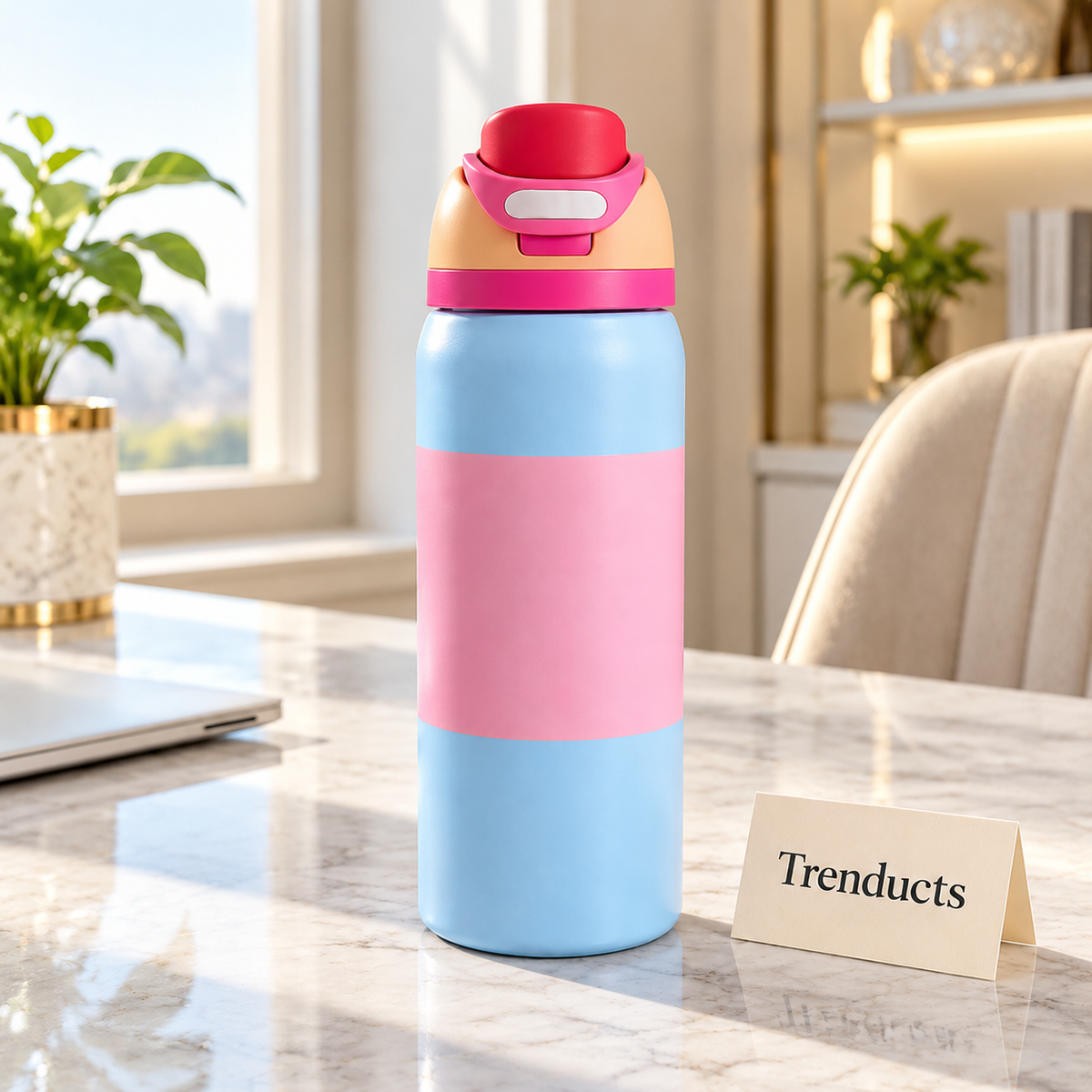 Premium Insulated Water Bottle - Blue & Pink with Flip Lid