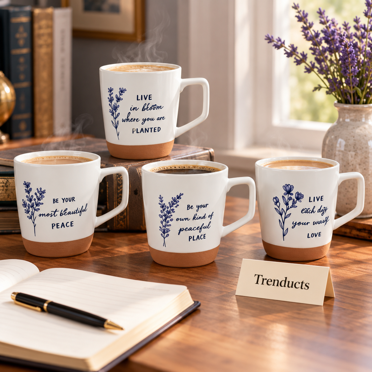 Botanical Quote Mug 450 ml - Navy Flower Sketch (Random)