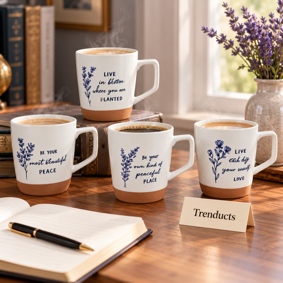 Botanical Quote Mug 450 ml - Navy Flower Sketch (Random)