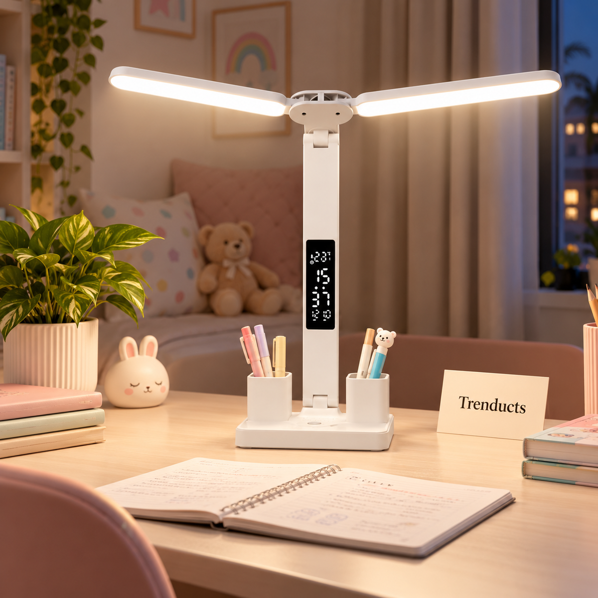 Multi-Function Arc LED Desk Lamp - Clock & Pen Holder