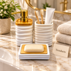 Brilliant Square Bathroom Set 3 Piece - White Ribbed