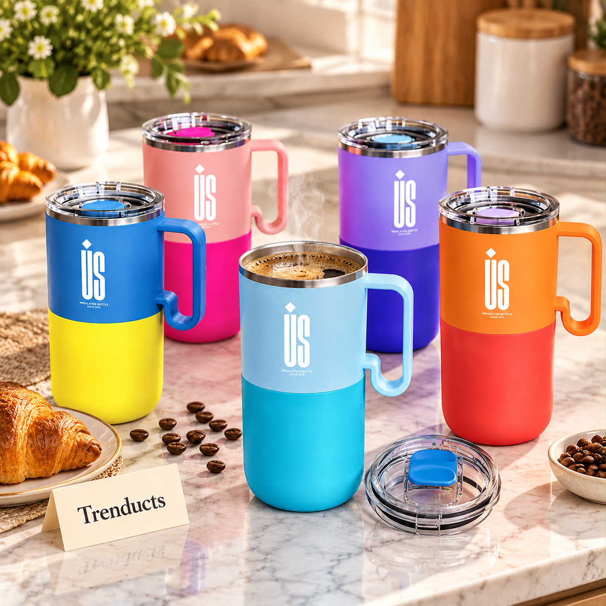 Stainless Steel Coffee Mug 600ml - Two-Tone Mug with Handle (Random)