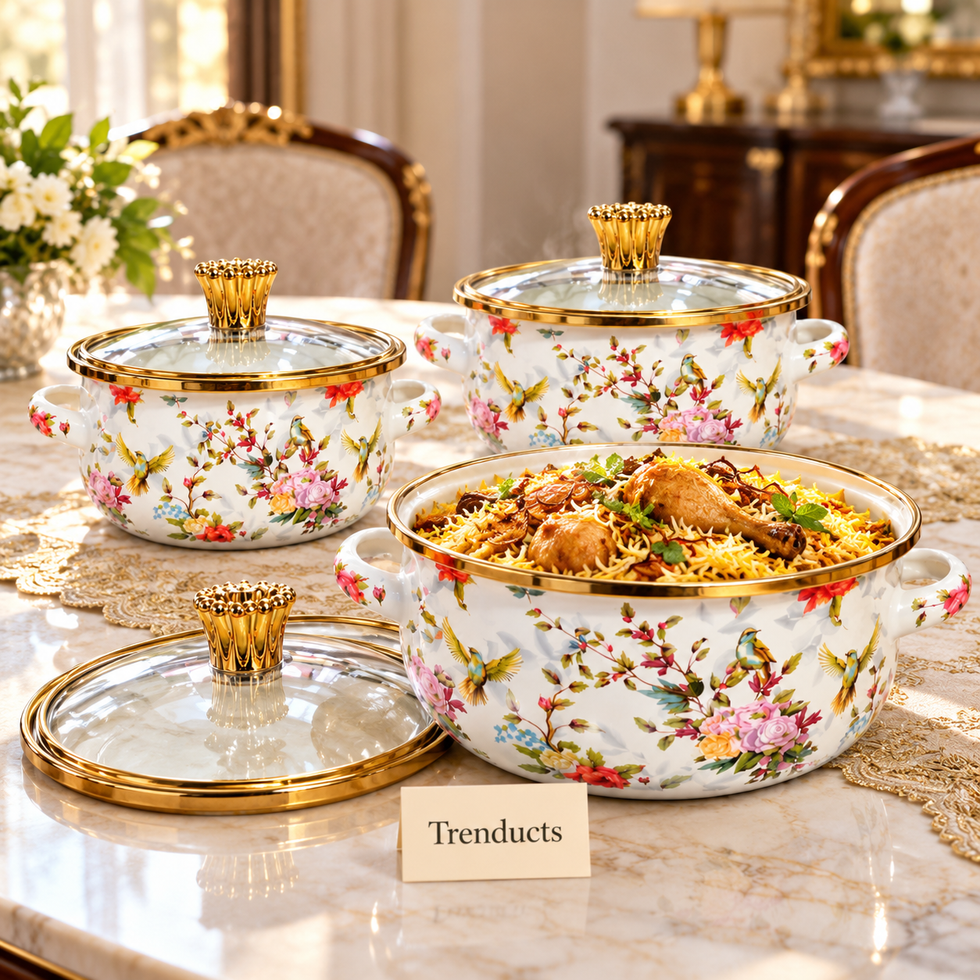 Enamel Casserole Set 3 Pcs - Hummingbird Glass Lids