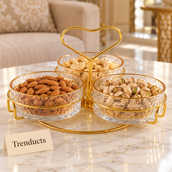 Glass dry fruit set filled with nuts for guests | Trenducts