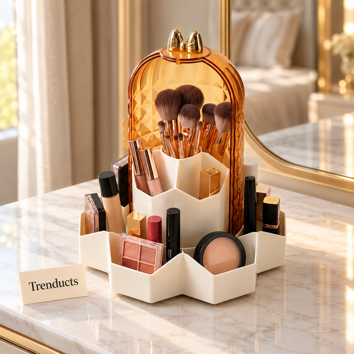 Rotating Acrylic Storage Box - Makeup Organizer Gold Dome