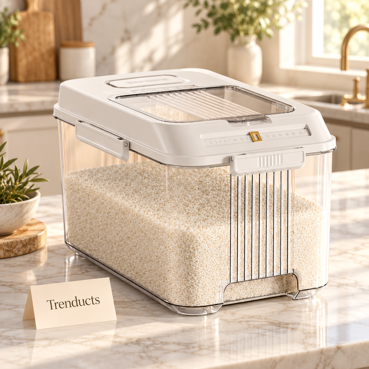 10kg Acrylic Rice Dispenser Box with Front Outlet and Lid